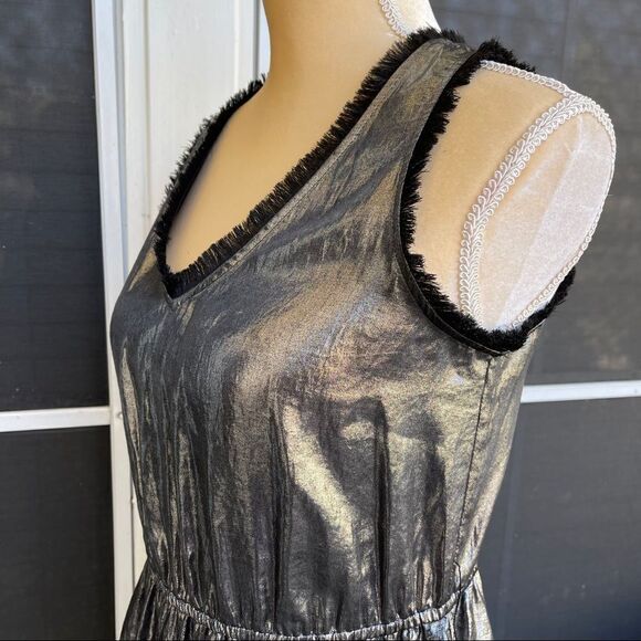 BCBG MaxAzria Shimmering Metallic Silver Black Dress Size XS Silk Blend Cocktail - Picture 12 of 14